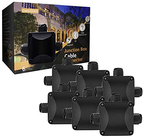 Lot de 6 connecteurs de câble de boîte de dérivation -3 conducteurs - Connecteur pour lampe d'extérieur étanche IP68 - Presse-étoupe M20 pour câble externe électrique noir de 5,5 à 10,2 mm (ABS + PVC)