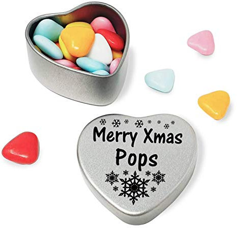 Merry Christmas Pops Mini Heart Gift Tin with Chocolates Fits Beautifully in the palm of your hand. Great for Boyfriend Makes the perfect Christmas Stocking Filler or Card