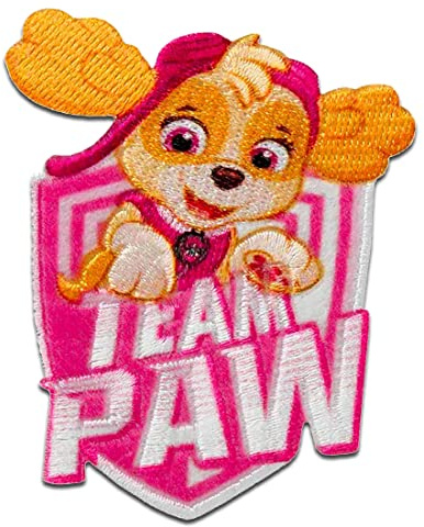 Mono-Quick Paw Patrol Team Skye Aufnäher zum Aufbügeln 7 x 5,7 cm Bügelbild für Kinder mit Superhunde Hund Welpen Fan, Bügelpatch Patches Bügelflicken Geschenk