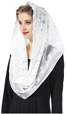 BEAUTELICATE Mantilla Katholisch Damen Schleier Spitze Schal Stola Schwarz Weiß für Messa Festlich Hochzeit Kirche Kapelle Braut V102