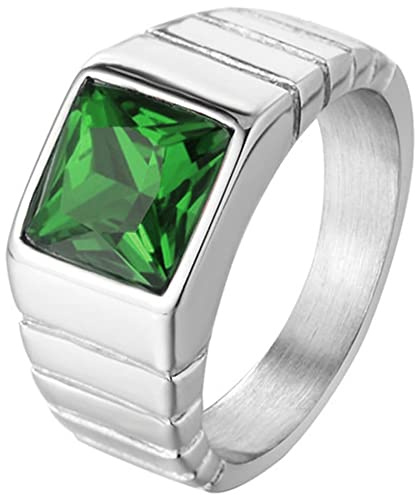 Epinki Herren Ringe in Edelstahl, Streifen Edelstein-Ringe Form Edelstahlringe Vertrauensring Herrenringe mit Grün Zirkonia Gr.65 (20.7)