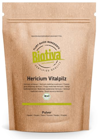 Hericium Pulver Bio 150g - Stachelbärte - vegan - Hericium erinaceus - abgefüllt und zertifiziert in Deutschland - Biotiva