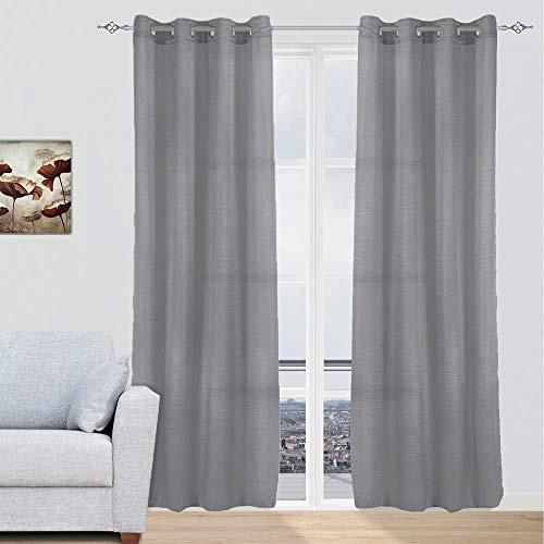 MERCURY TEXTIL - Cortinas Modernas Translucidas 2 Piezas (Gris) | con Anillos Plateados para Ventana, 150 X 260 CM