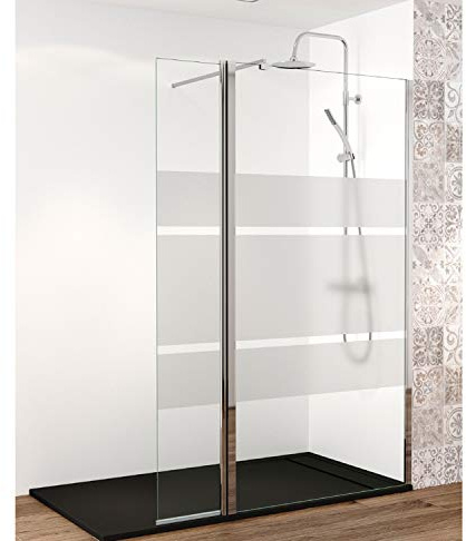 Mampara de Ducha Fijo con Puerta Abatible Italia – Panel Pantalla Fijo Walk In SERIGRAFÍA – 1,95 metros de alto y Cristal templado de 6mm de espesor, 120 cm