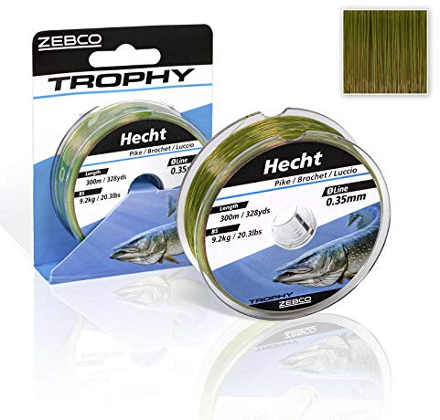 Zebco Qualitäts Trophy Hecht monofile Angelschnur Angel-Zubehör Hechtschnur, 0,30-0,45mm, grün