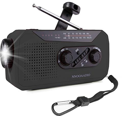 NNOOAADIO Emergency Solar Hand Crank Portable Radio, SOS Alarm，Camping | Wind Up AM FM Weather Radio, 2000mAh Power Bank, Bright Flashlight, Headphone Jack for Household and Outdoor Activities