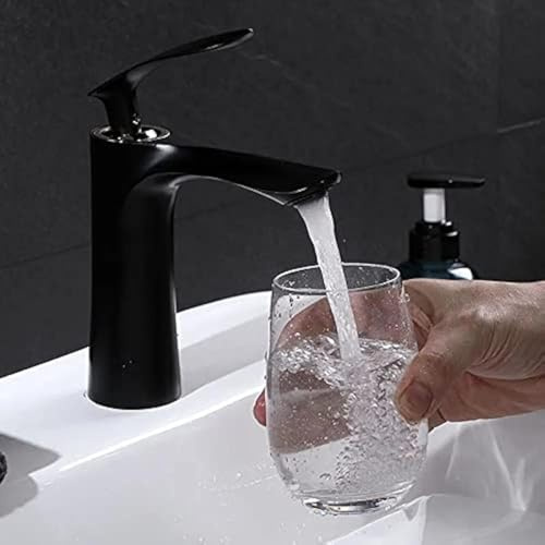 AFUDER Robinets de Lavabo Pour Salle de Bain Lave Main Mitigeur Unique avec Tuyau Chrome/laiton Noir Robinet Vasque Convient pour évier