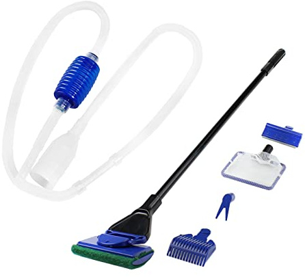 AQUANEAT Aquarium Vacuum Siphon, Hand Pump Fish Tank Water Changer, with Fish Net Algae Scraper 5 in 1 Cleaning Set