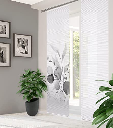 HOME in green 84096 ABANIO Schiebegardine Rec. Polyester, 245x60 cm, halbtransparent, Farbe:grau, Größe:245 x 60 cm, Anzahl:2er-Set (2X Motiv)