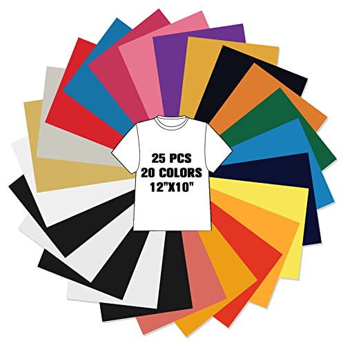 AYSOW 25 Pezzi Carta per il Trasferimento, 20 Colori Insieme del Vinile del Trasferimento di Calore, Carta Trasferibile in Tessuto Vinile Artigianale per T-Shirt Fai da Te Vestiti Cappelli Scarpe