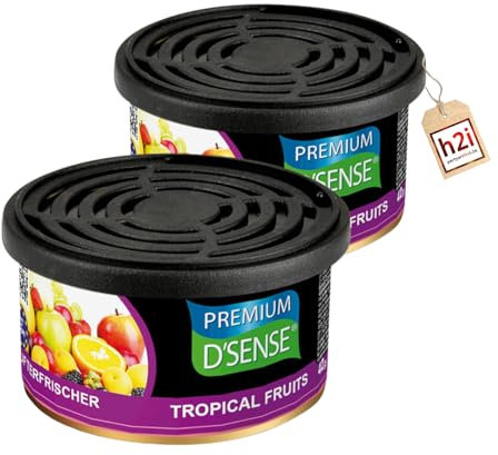 h2i Caja Perfumada Premium | Tropical Fruits | 2 piezas | Ambientador para coche, camping, oficina y hogar | 60 días de fragancia fresca, intensidad ajustable | Se adapta a los portavasos
