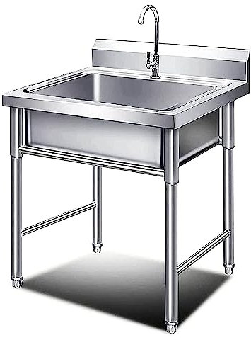 MOCHIYIA Set di lavandino in Acciaio Inox Mobile 50 / 60cm, lavello Singolo, lavando lavello, lavabo, lavabo, lavabo, con, lavabo Commerciale, Rubinetto, Perno, Esterno