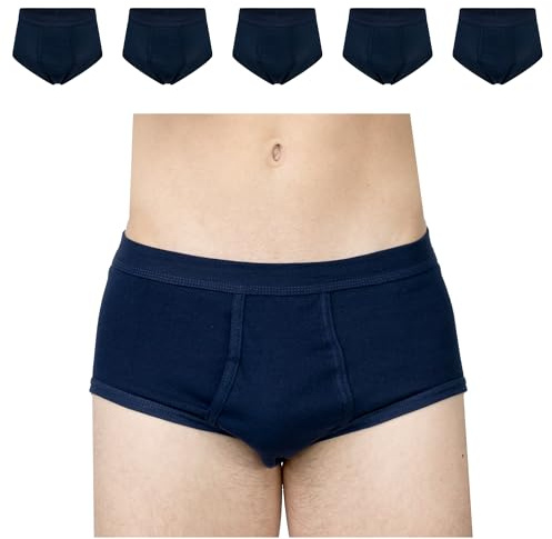 SES Herrkalsonger, finribbade 5-pack med gylf S – 4XL – 100 % bomull, koksäkra upp till 95 °C – ventilerande och hudvänliga – kalsonger för män med mjuk linning, marinblå, 4XL