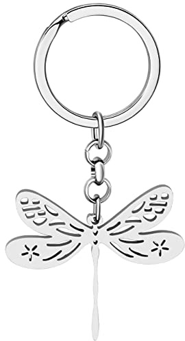 BAMAY Porte-clés Dragonfly en Acier Inoxydable Plaqué Or Libellule pour Femmes Filles Bijoux Insectes pour Sac à Main Charms (Plaqué Argent  062)
