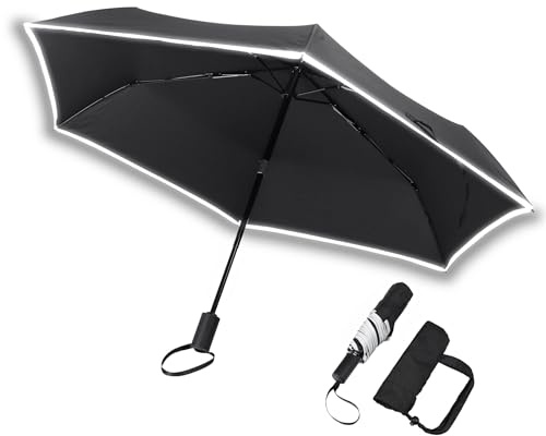 Stjärngnistor lätt paraply litet | 240 g fickparaply automatiskt paraply svart litet fickparaply paraply reflekterande Ø 94 cm reflekterande paraply stormsäkert paraply .., Svart – reflekterande