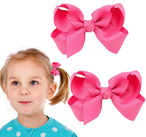 2 fermagli per capelli con fiocco in nastro, fermaglio per coda di cavallo da 7,6 cm, fiocco per capelli con fermaglio a becco d'anatra per bambini, ragazze, donne (rosa scuro)