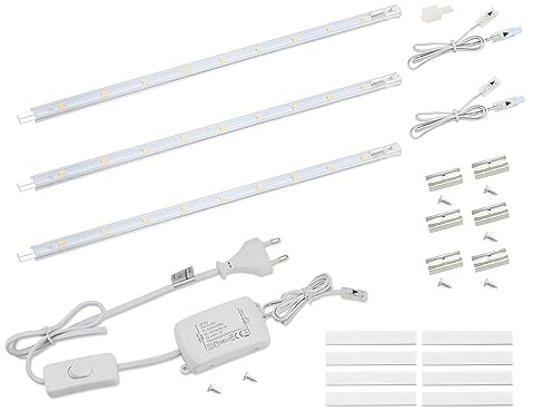 da LIGHT LED Unterbauleuchte mit Schalter 5W 400lm 3000k Warmweiß Lichtleiste Küchenlampe Vitrinenbeleuchtung Schrankbeleuchtung mit 3x26cm Stripes für Küche Schrank Erweiterbar durch Stecksystem