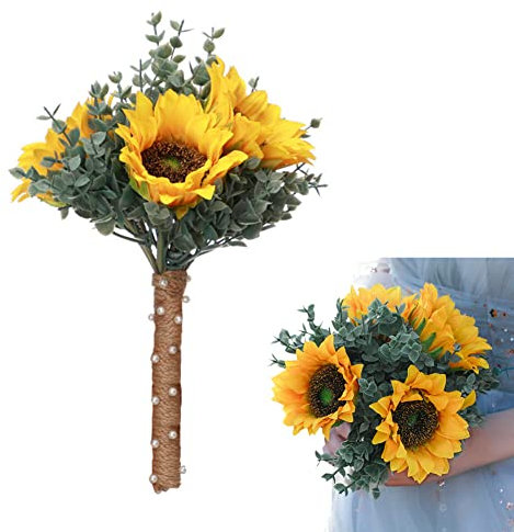 Hochzeitssträuße für die Braut, künstliche Sonnenblumen, Brautjungfernsträuße für Hochzeit, Brautsträuße, Brautsträuße, Wurfstrauß für Hochzeitszeremonie und Jahrestag, 30 x 20 cm