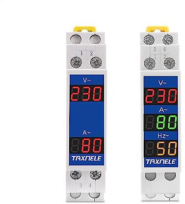 TAXNELE Medidor de Voltaje y Corriente de 18 mm para Carril DIN HZ AC 80-500V 110V 220V 380V 100A Voltímetro Amperimetro LED Indicador Digital Tester de Voltaje con CT (V+A+HZ)