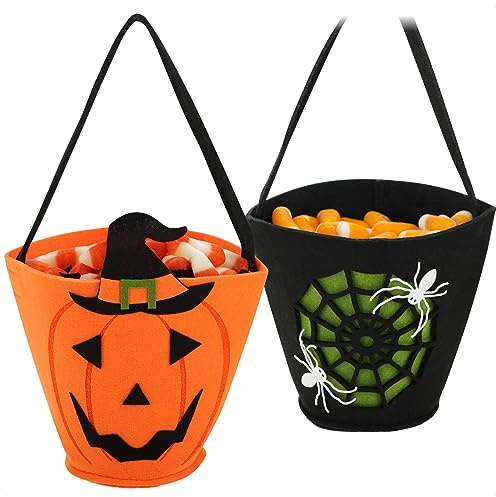 com-four® 2X Borsa di Halloween - Borsa per Raccogliere Dolci - Borsa per Portare Caramelle in Feltro - Borsa Regalo con Motivi Spaventosi Bambino