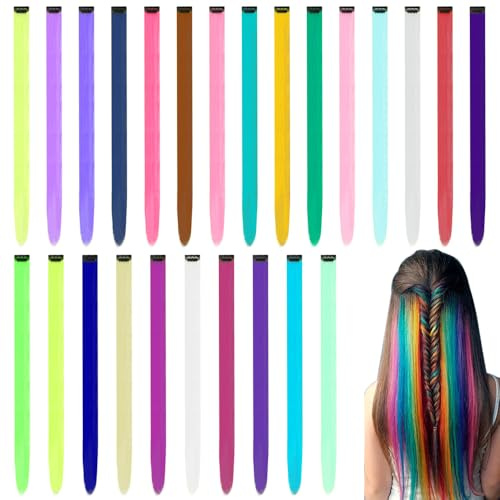 KtbeYTi 25 Piezas Extensiones Colores 50 cm 25 Colores Mechas de Colores con Clip Extensiones de Color para Mujeres Cosplay Fiestas