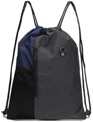 AIFUSI Sportrucksack mit Kordelzug, Oxford-Stoff, Wasserdichter Rucksack mit Netztasche für Wasserflaschen und Kopfhörerloch für Studenten, Herren, Damen (Marineblau)