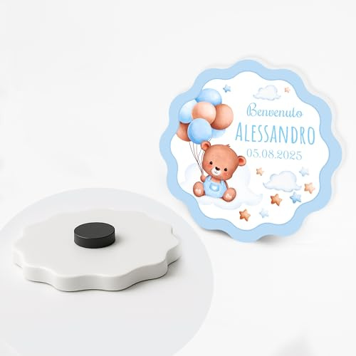 PV Grafik Set da 24 Calamite Bomboniera Personalizzate Nascita e Battesimo, Bomboniera Battesimo Maschio e Bambina, Idea Nascita Bimbo e Bimba(Modello 14)