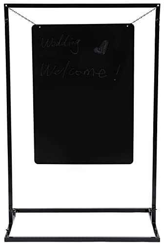 Support de décoration de mariage en métal 75 x 50 x 110 cm, panneau de bienvenue noir et étagères publicitaires pour événements et fêtes, avec planche 50 x 70 cm