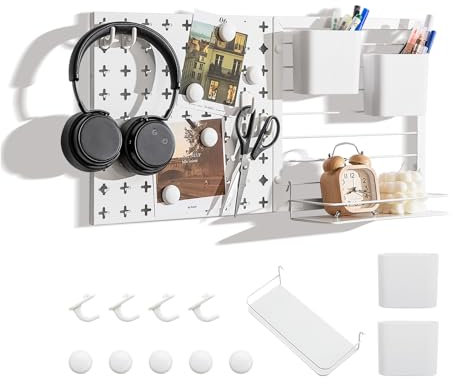 GOPLUS - Kit de organización de pared combinado de paneles perforados, 2 paneles perforados, imanes, ganchos, estantes, contenedores para exhibición y almacenamiento, para oficina, cuarto de baño,