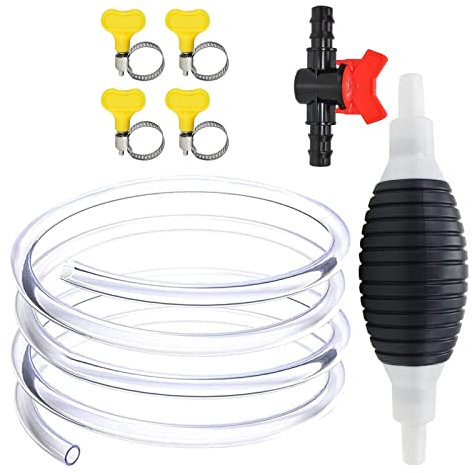 High Flow Siphon Hand Pump,Portable Manual Car Fuel Transfer Pump For Gas Gasoline Petrol Diesel Oil Liquid Water Fish Tank With 2.5M Syphon Hose& Regulating Valve