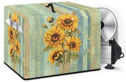NETILGEN Housse de protection pour trancheuse à viande et petit appareil électroménager, housse de protection avec poignée supérieure et poche pour accessoires, grain de bois vert tournesol