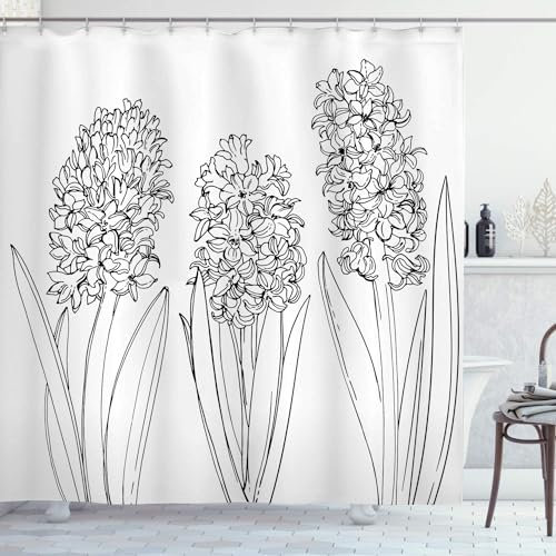 TANGG Duschvorhang, Polyester 200 X 200 cm/78.7 X 78.7 Zoll Wasserdicht, Beschwerter Saum, Maschinenwaschbar, Badewanne Vorhang Schnell Trocknend für Badezimmer, DREI Hyazinthen