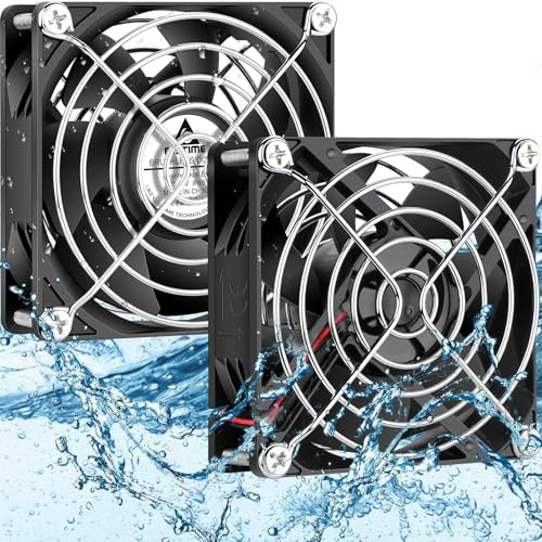 GDSTIME IP68 Waterproof 80mm 12V DC Dual Ball High Speed Exhaust Fan 2-Pin | 80x80x25mm, 2-Pack, Brushless Cooling, for RV Refrigerator, Wine Cooler, Solar Battery Box Ventilation