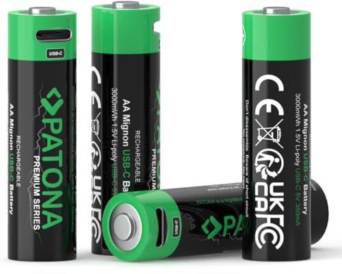 PATONA Mignon AA batterie ricaricabili USB-C (4x), 1,5V / 3000 mWh, 2000 mAh, ricaricabili tramite USB-C (350mA), cavo di ricarica USB-C con 2 connessioni