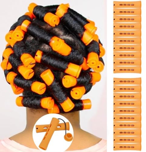 Perm Rods Set for Natural, Long, and Short Hair - Plastic Cold Wave Rods for Women's Hair Curling and DIY Hairdressing (20pcs Orange)