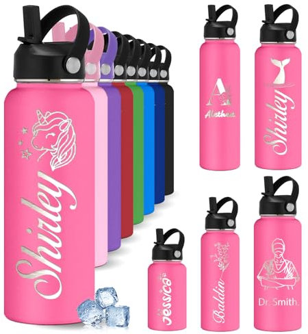 YoLLiEE Borracce personalizzate per bambini con cannuccia da 354 a 1150 ml Borracce in acciaio inossidabile isolate e incise personalizzate con nome