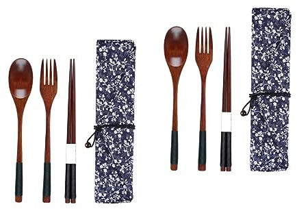 Cabilock 2St Holzgabel Löffel Essstäbchen esslöffel spoons geschenkidee für reisende beikostlöffel forke Campingbesteck Kindergeschirr Campinggeschirr Mittagessen Geschirr Besteck aus Holz