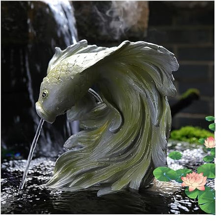 Goldfish shape Pond spitters for small ponds, fish tank automatic circulation water landscaping ornaments, pool fountains for above ground pools, Garden Decor for Koi pond(Green,24 * 17 * 27cm)