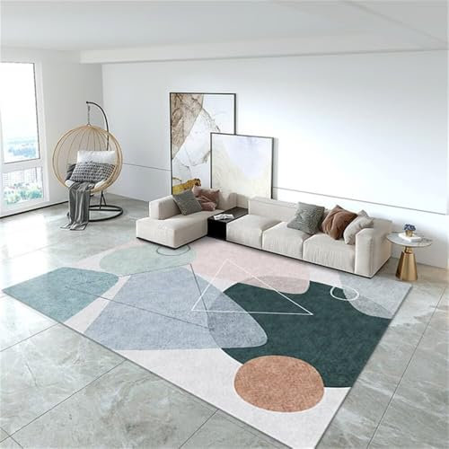 RUGMRZ Schlafzimmer TeppichEppich Wohnzimmer teppichmatte 120x170CM Teppich Teenager Mädchen blauGrüner moderner minimalistischer waschbarer mit geometrischem Muster