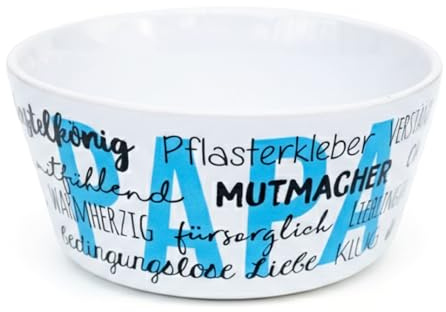 Papierdrachen Ciotola per cereali in porcellana, con scritta in lingua inglese Papa - Mutmacher & Held Design, blu, bianco e nero, 15 cm, idea regalo per la festa del papà, con stampa interna Ich