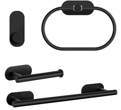 HOMMEY- Toalleros de Baño sin Taladro - Toallero Adhesivo de Baño- Toallero 40cm + 3 Accesorios Baño - Acero Inoxidable 304 - Adhesivo Ultrafuerte- Set 4 Piezas Accesorios Baño (Acero)