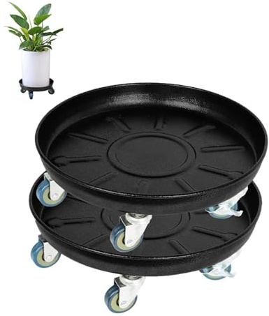 Fiita Heavy Duty Plant Caddy 12Inch 2 Pack Heavy Duty Plant Dolly with Wheels Metal Rolling Plant Stand with Casters Planter Caddy Roller Base Carry Potted Tree Flower Pot for Indoor Outdoor Black