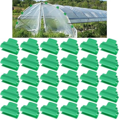 30 Pcs Greenhouse Clamps for 5/8 Inch PVC Pipe, Greenhouse Film Clamps Shading Net Rod Clip for Garden Net/Row Cover/Season Plant Extension Support/Greenhouse Plastic Sheeting [11mm Green]