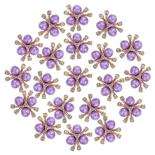 PATIKIL 20 st pärlblomknappar, strass pärla blomma knappar utsmyckningar falsk pärla strass knappar platt baksida brosch för smyckestillverkning hantverk bröllop kläder väska, lila