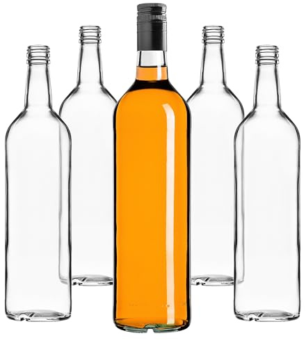 KADAX 10er Set Glasflaschen 1L mit Schraubverschluss Schwarz, Lang – Leere Milchflaschen Saftflaschen zum Befüllen für Saft, Milch, Smoothies & Sirup, Refillable Glass Bottles