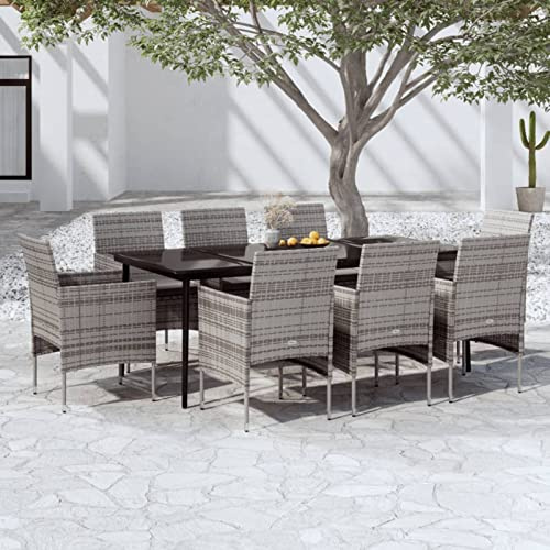 Fasba Gartenmöbel 9-TLG. mit Auflagen Gartengarnitur Sitzgruppe Sitzgarnitur Gartenset Gartentisch Esstisch Gartenstuhl Tisch Stühle Grau Schwarz