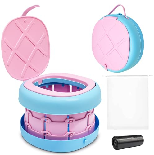 Yiomxhi Töpfchen für Kinder Baby Toilettensitz, Reisetöpfchen Faltbar Töpfchentraining für Jungen Mädchen, Tragbar Kindertoilette Auto Reisetoilette mit Potty Liners, Rosa