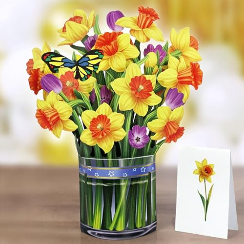 CUT POPUP.COM CUTPOPUP Narzissenstrauß Geburtstagskarte Frau, 18x22.5cm Karte Muttertag, Geburtstagskarte, Geburtstagskarte Mann, 3D Valentinskarte, Karte Liebe (Daffodil Bouquet MD) US8 72.MDDE