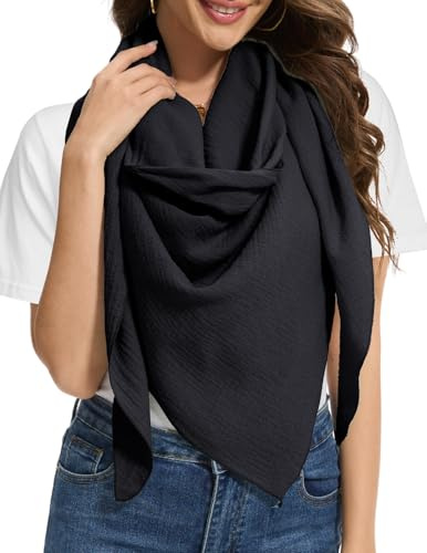 Bbonlinedress Schal Damen Baumwolltuch Halstuch elegant Dreieckstuch Multifunktionstuch Shawl Musselintuch 200 * 140 * 140cm Black