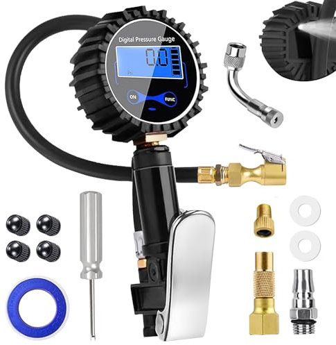 Testeur de pression d'air - Gonfleur de pneu numérique - 3 à 200 PSI - Avec 20 accessoires - Multifonctionnel - Avec écran LCD - Pour voiture, moto, vélo, véhicule